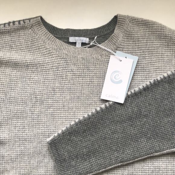 NWT Johnny Was Calme Color Block Recycled Cashmere Sweater in Grey Sz M